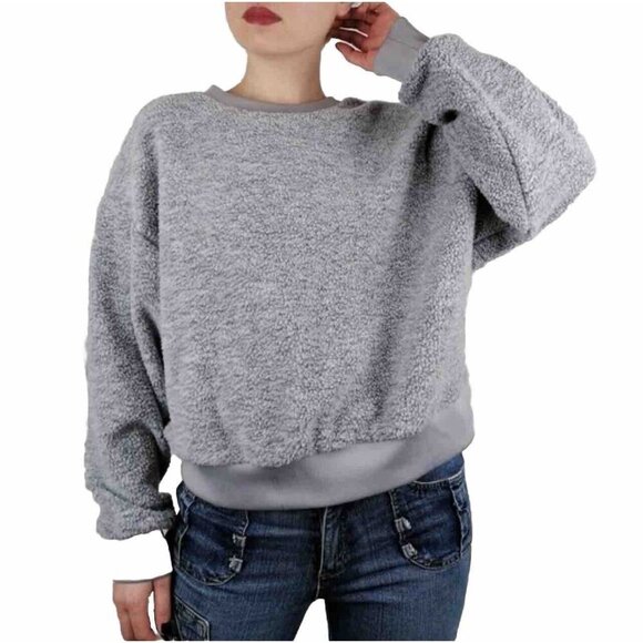 Levi's Women's Crewneck Sweatshirt Fleece Faux Fur Outdoors Gray Size XL - Picture 1 of 8
